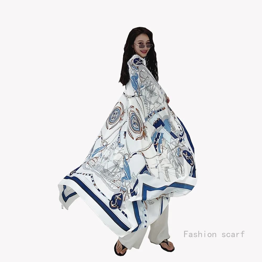 Sunscreen Beach Scarf Seaside Silk Scarf Versatile Summer Thin Oversized Shawl Dual-purpose Scarf Girls Travel Decorative Scarf
