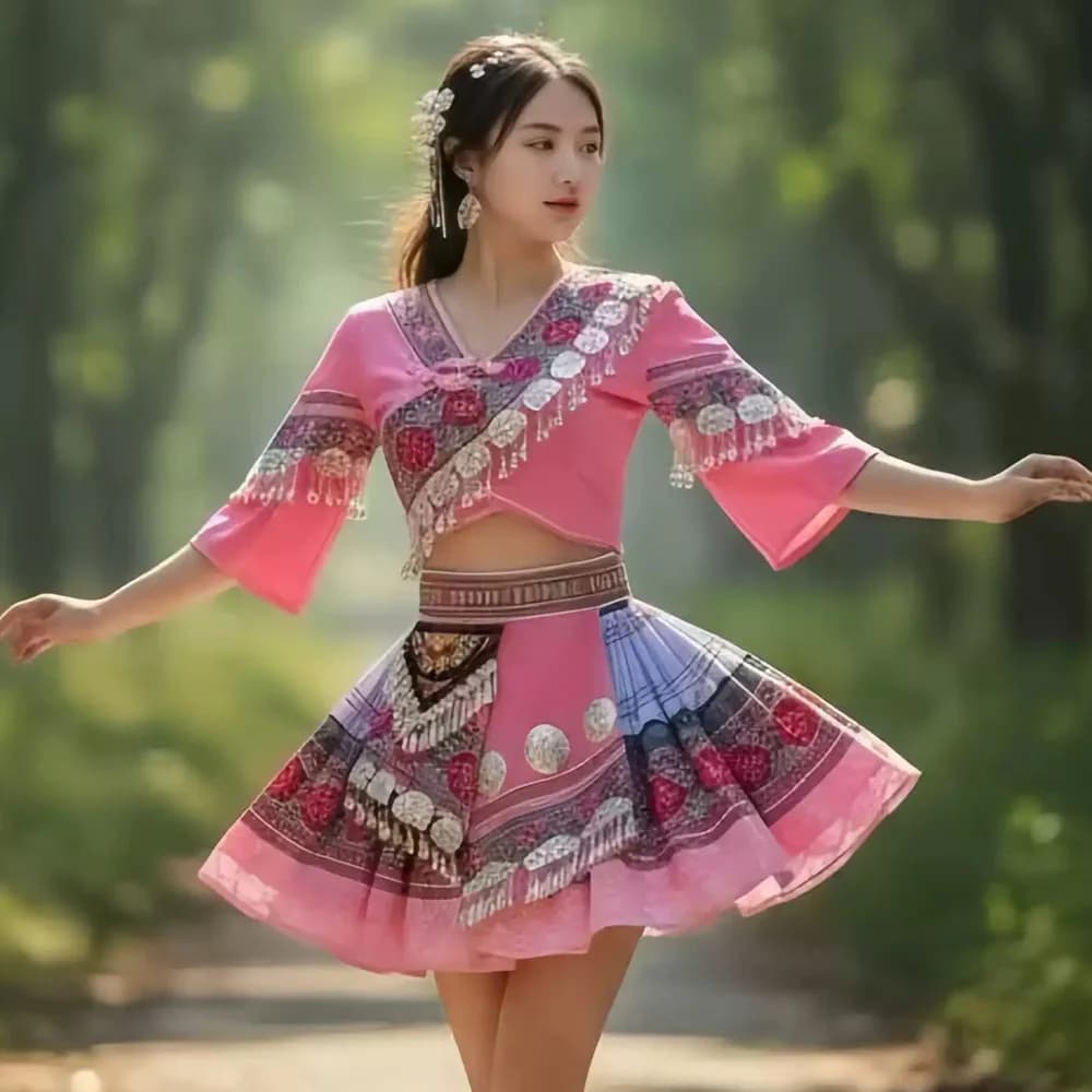 Traditional Folk Dance Costume Top and Skirt Set
