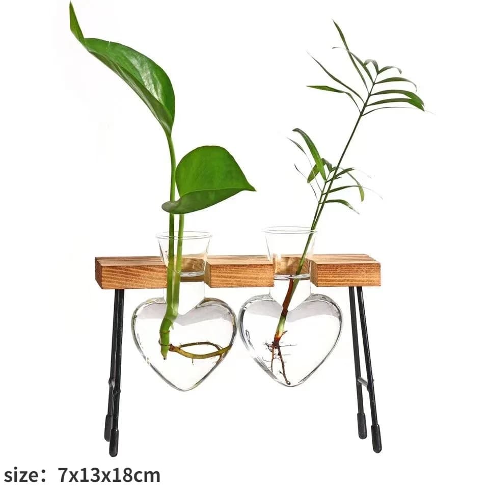 Wooden Frame Glass Hydroponic Vase
