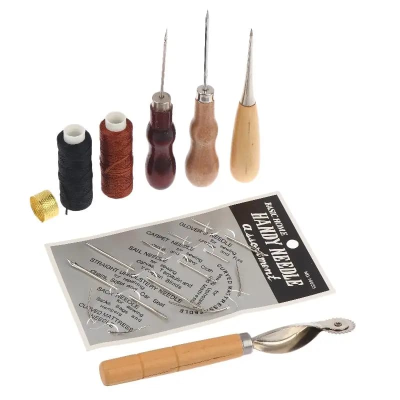 Leather Sewing Supplies Kit with Wooden Handle Awl