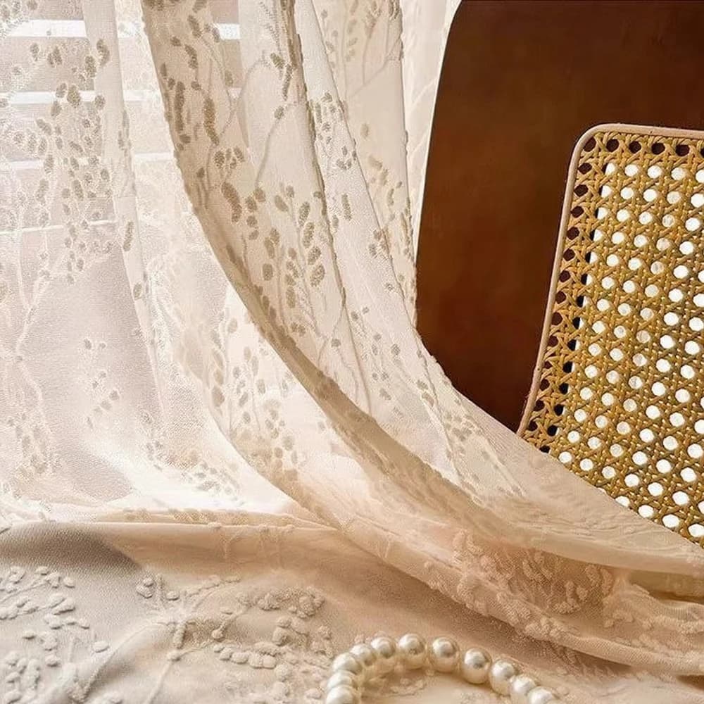 French Lace Embroidered Sheer Curtain Panel