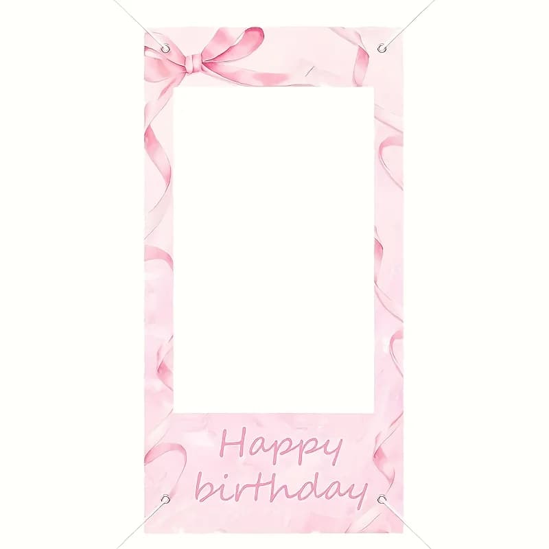 Sweet Pink Bow Happy Birthday Party Photo Booth Props - Birthday Photo Background Banner