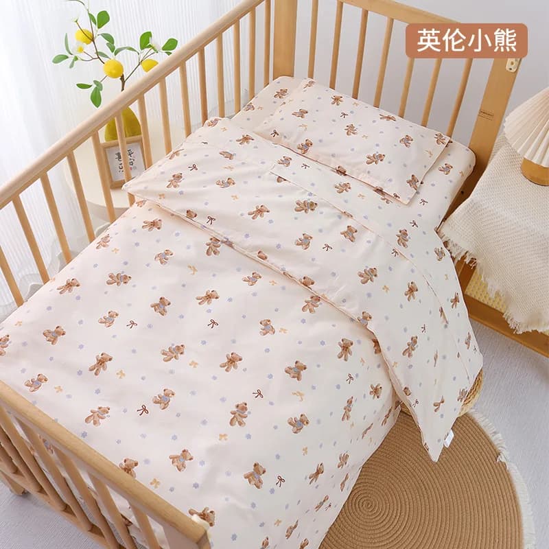 3Pcs Set Newborn Baby Crib Bedding Sets Cotton Soft Cartoon Print Color Bedroom Bed Cot Linen Quilt Cover Case Sheets Pillow
