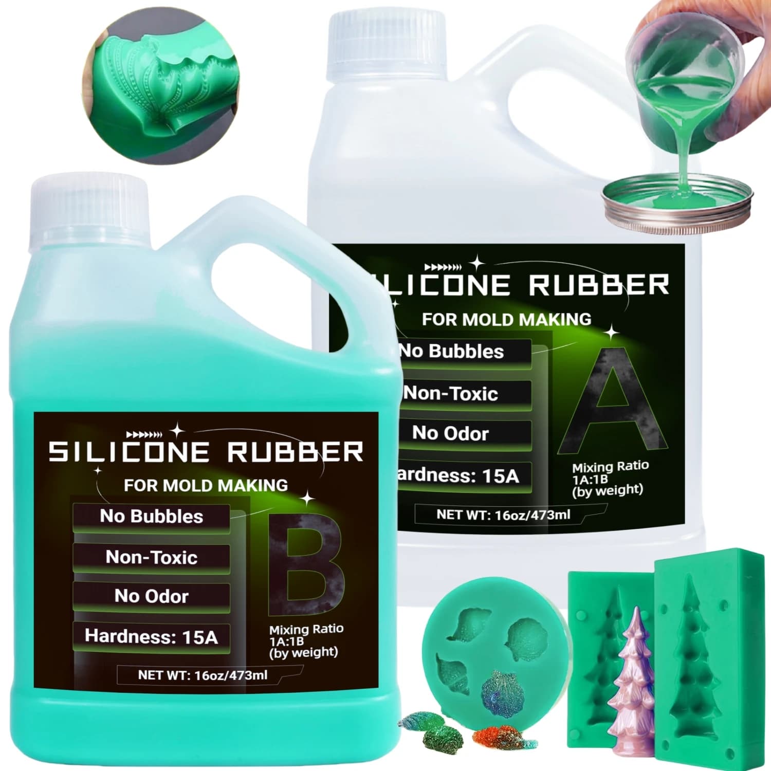Silicone Mold Making Kit  Non-Toxic Liquid Mold Making Silicone - Super Elastic Molding Silicone - Suitable for 3D Molds