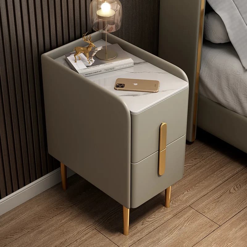 Solid Wood Bedside Table with Stone Top