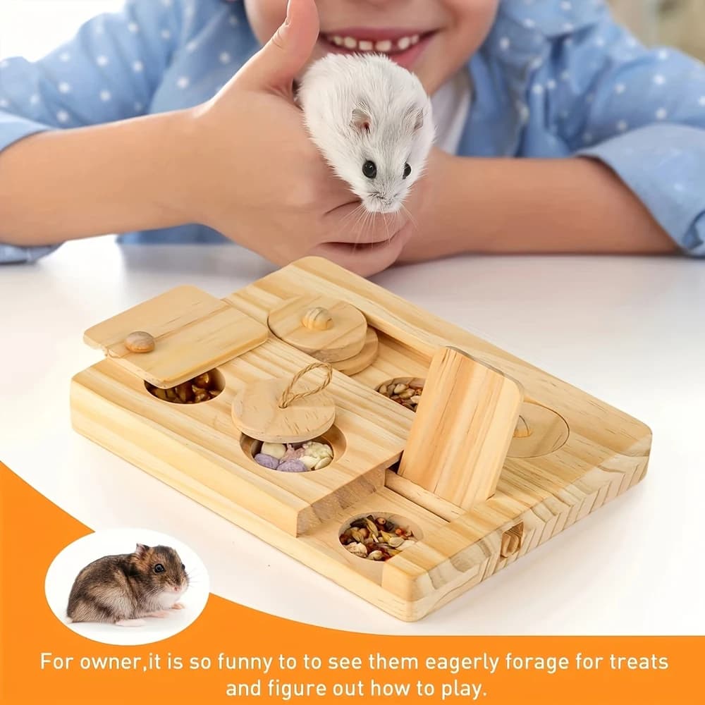 6-in-1 Wooden Foraging Toy for Small Pets