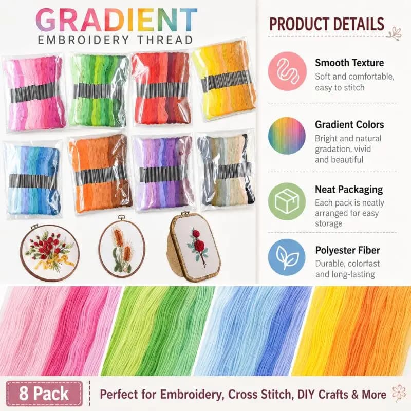 6-Strand Gradient Embroidery Thread Set