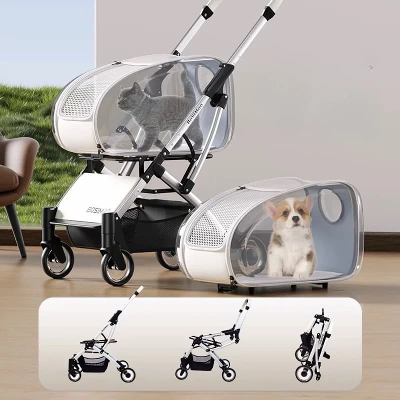 Portable Pet Stroller Folding Disassembling Cat Carrying Outdoor Windproof Rainproof Cat Bag Panoramic Breathable Pet Supplies