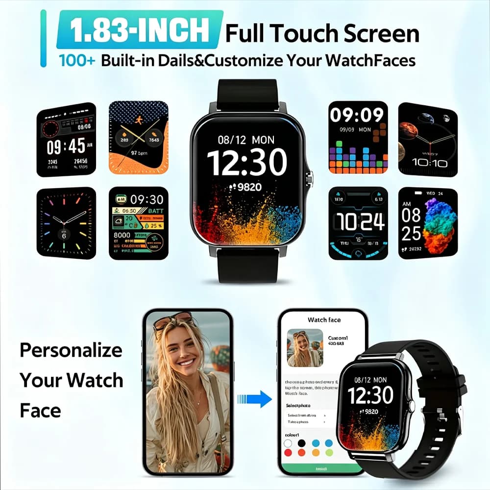 Smartwatch, New Model with Full Touch Screen, Featuring Call and Message Notifications, USB Charging,