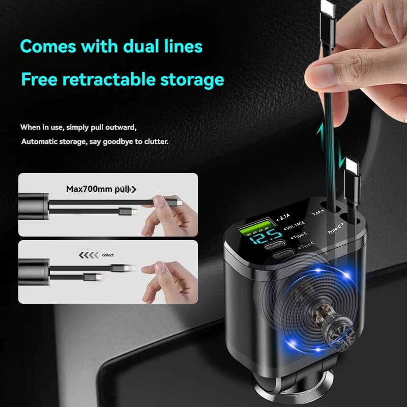 Car Charger with Retractable Cable