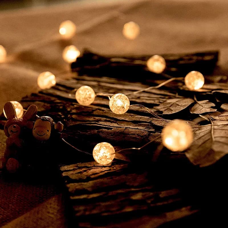 LED Light String Battery Powered Crack Ball Garland Outdoor Garden Fairy Lights Wedding Christmas New Year Party Decoration