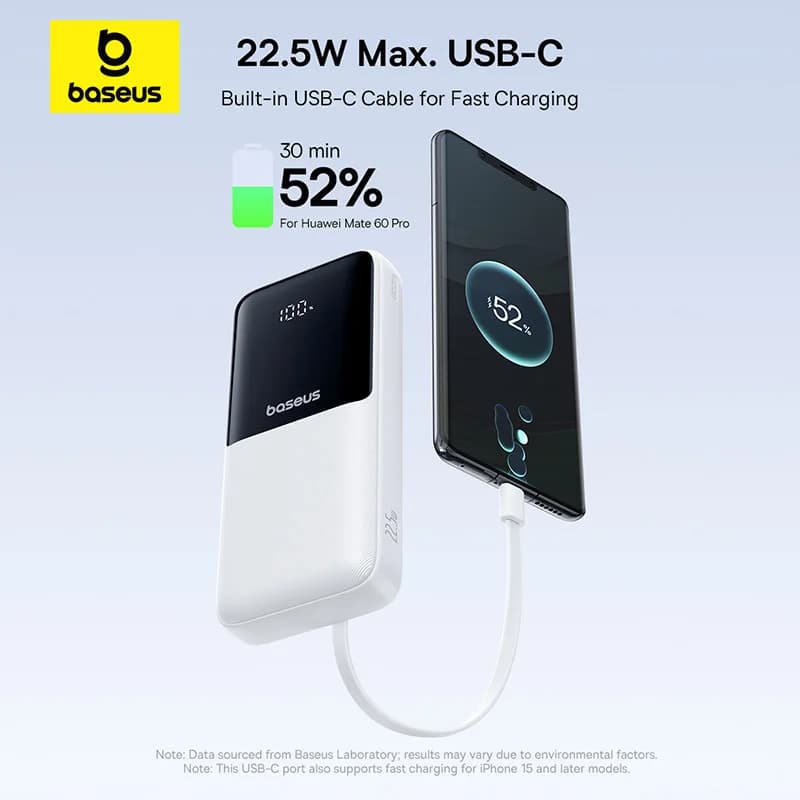 Dual Cable 20000mAh Power Bank with Fast Charging