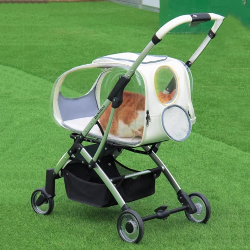 Portable Pet Stroller Folding Disassembling Cat Carrying Outdoor Windproof Rainproof Cat Bag Panoramic Breathable Pet Supplies