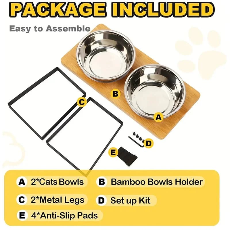 Elevated Tilted Cat Bowl Stand with Stainless Steel Bowls
