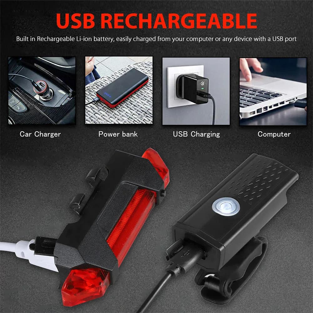 Bike Light Set USB Rechargeable Front and Tail
