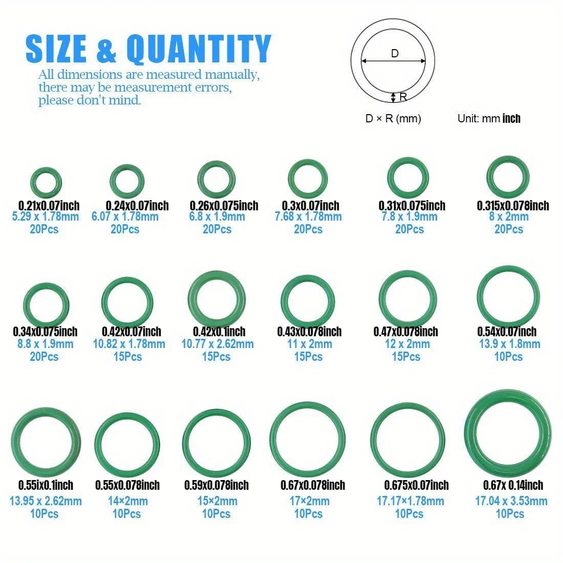 270-Piece Green Rubber O-Ring Assortment Kit