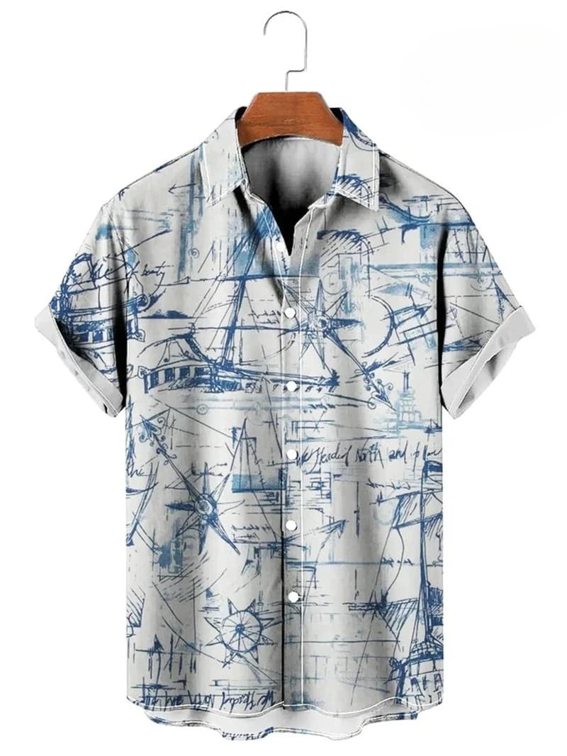 3D Map Print Hawaiian Button-Up Shirt