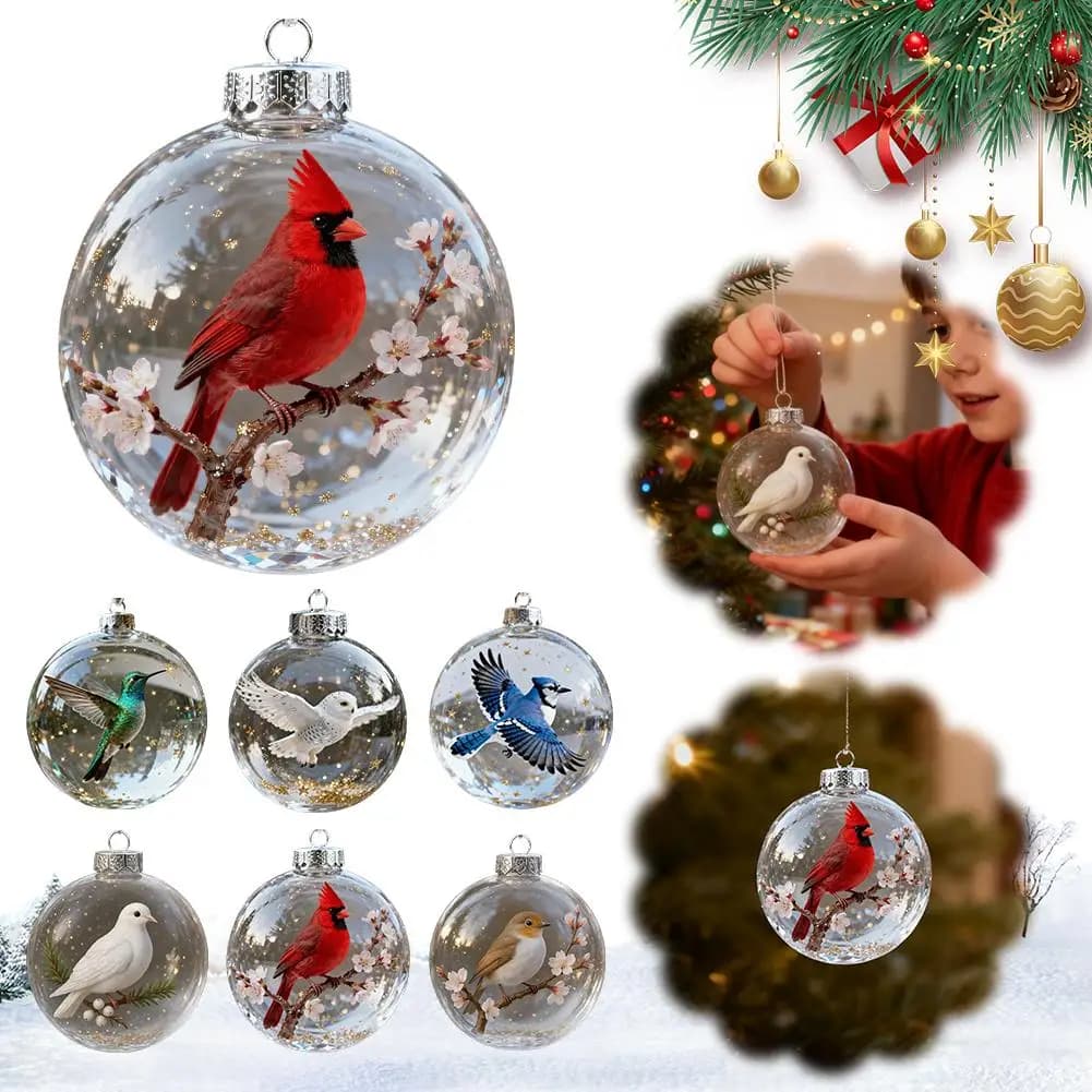 Cardinal Bird Crystal Clear Glass Ornaments Set