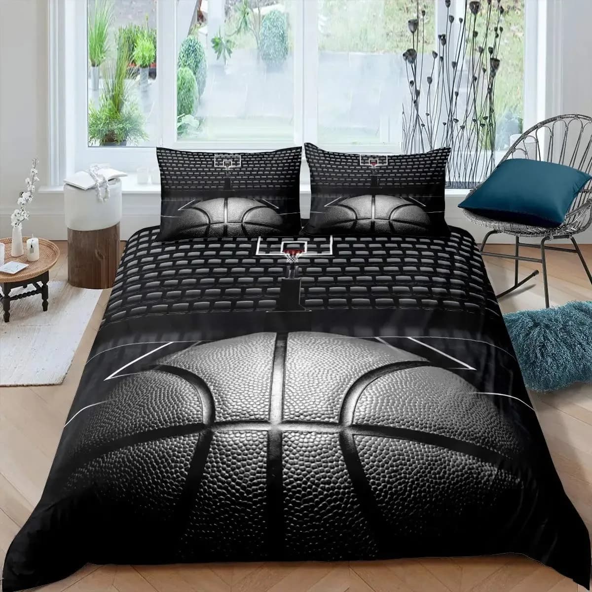 Basketball Bedding Sets,Polyester 3D Cartoon Boy's Duvet Cover Bedspread Pillowcase Bed Clothes Children Boys Bed Bedroom Sets