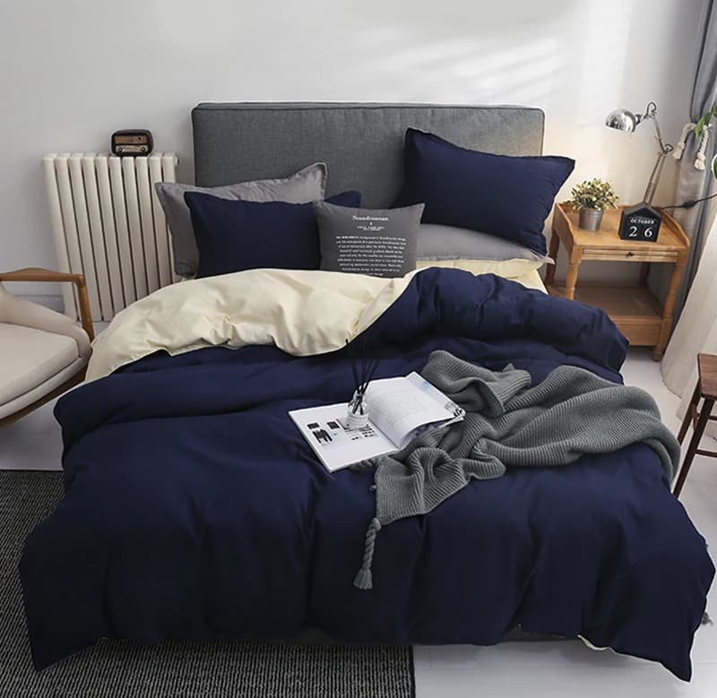 Simple Solid Sanding Bedding Set 4Pcs Two-Color Soft Bedclothes for Four Seasons Skin-Friendly Bedroom Decor for Adult Students