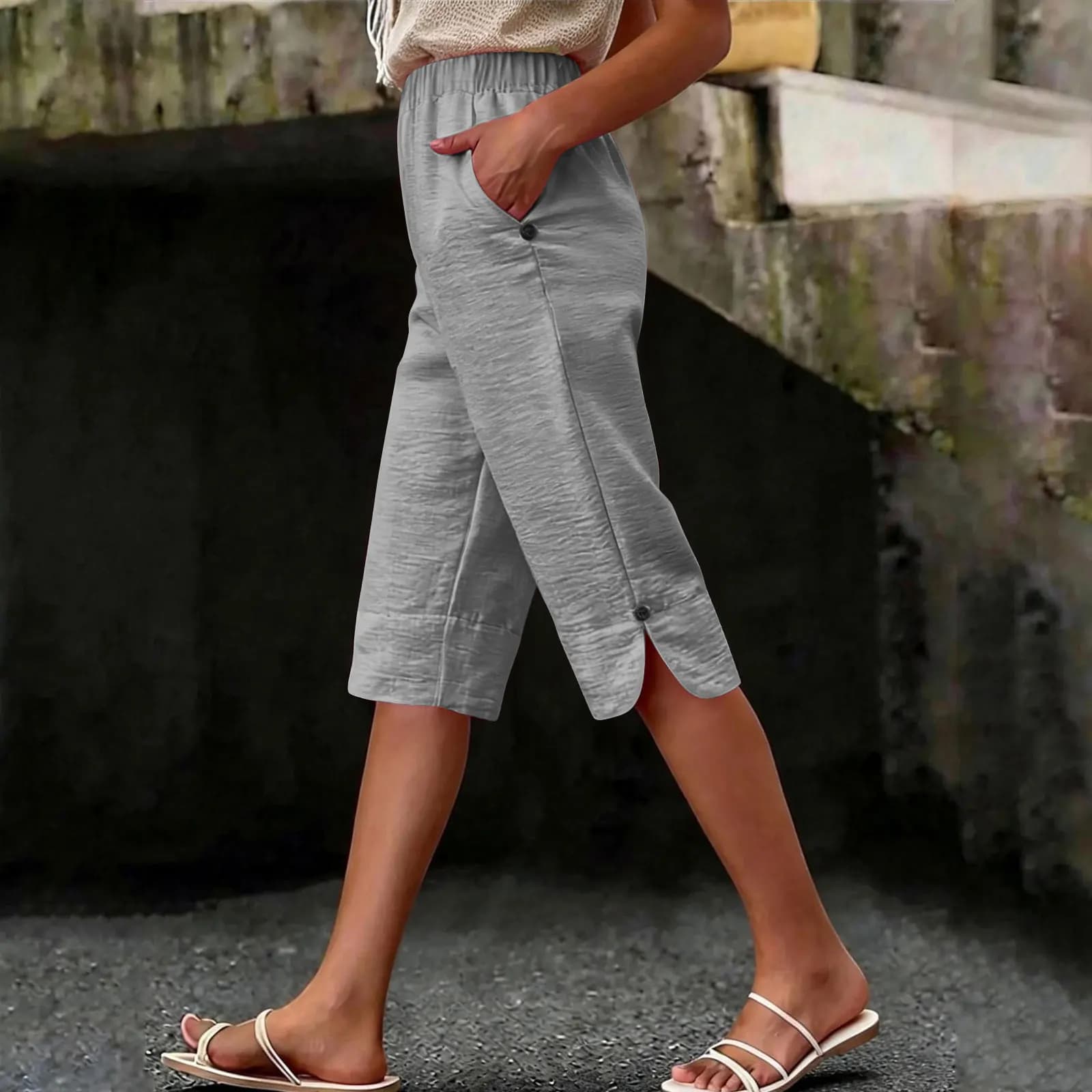 Women's High Waist Capri Pants with Pockets