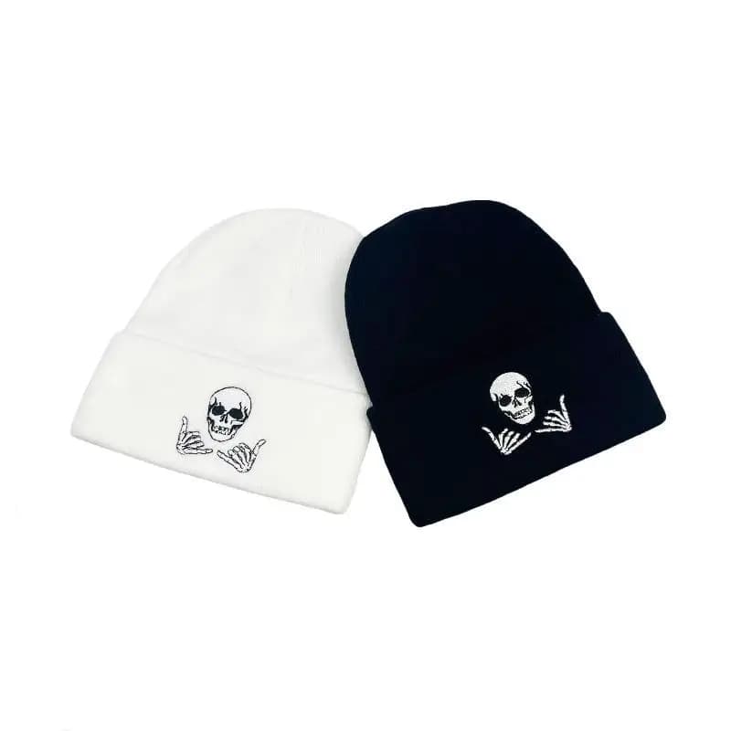 Skull Embroidered Cuffed Knit Beanie