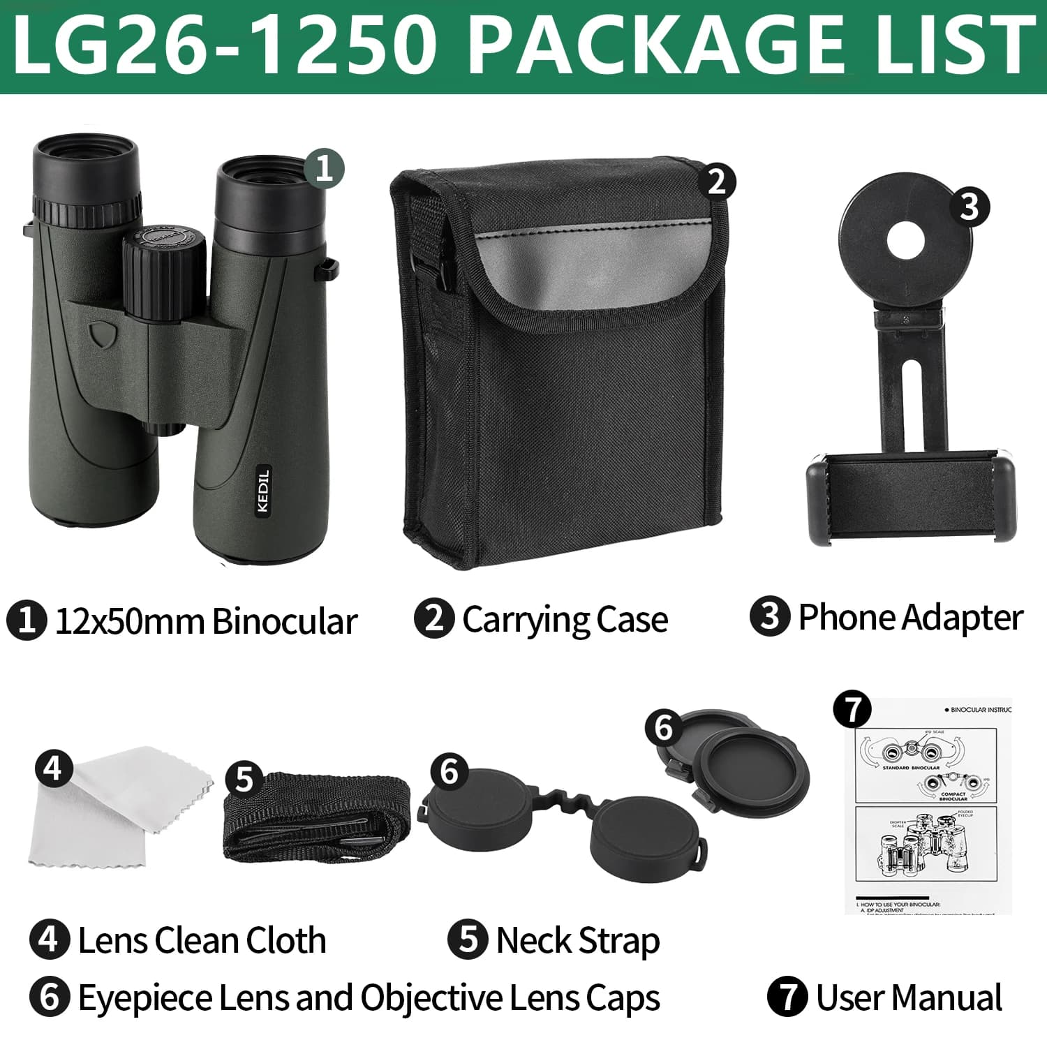 Professional HD Binoculars 12x50 BAK4 Waterproof
