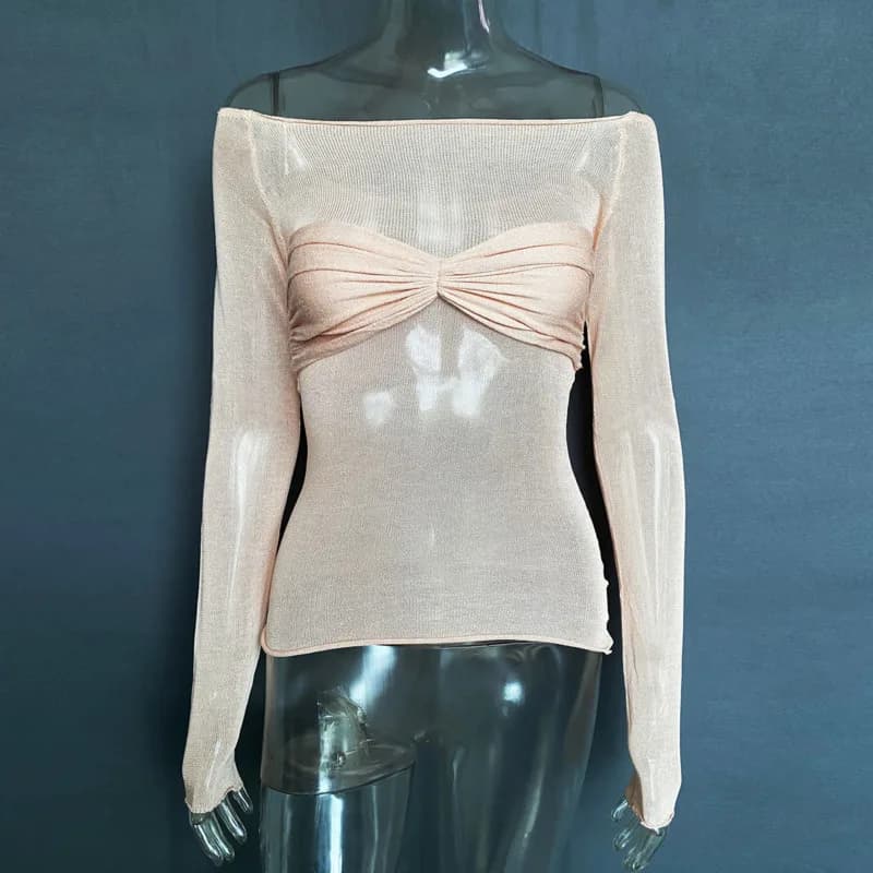 Off-Shoulder Long Sleeve Ruched Blouse
