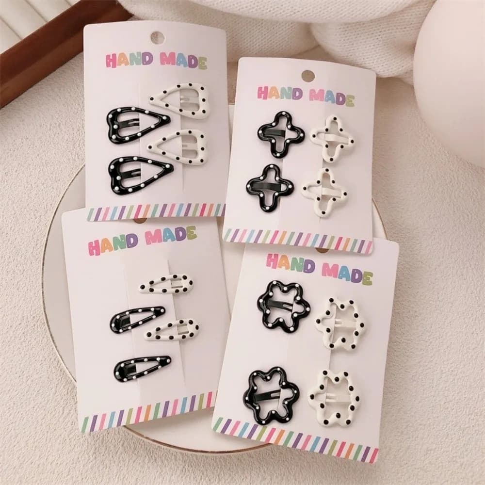 4pcs/set Headwear Black White Dot Hair Clips Geometric Cute Hairpin Sweet Barrettes Hair Accessories