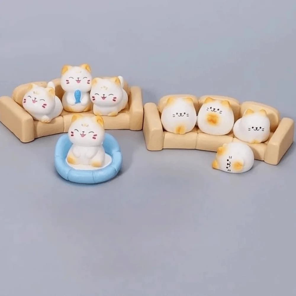 Garden Wealth Cat Model Cartoon Animal Figurine Kawaii Animal Ornaments Resin Material Mini Resin Crafts Cat Figurine Home Decor