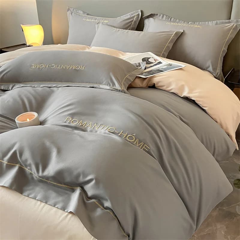 1 Set Cotton Bedding Set with Duvet Cover Bed Sheet Pillowcase Luxury  Bedsheet Solid Color King Queen Full Twin Size