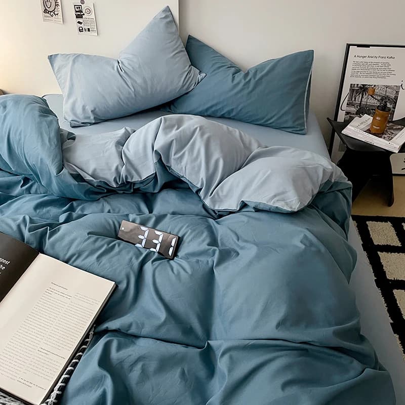 Japanese Bedding Set Solid Polyester AB Side Duvet Cover+Sheet +Pillowcase All Season Home Bed Linens Drop Shipping Full King