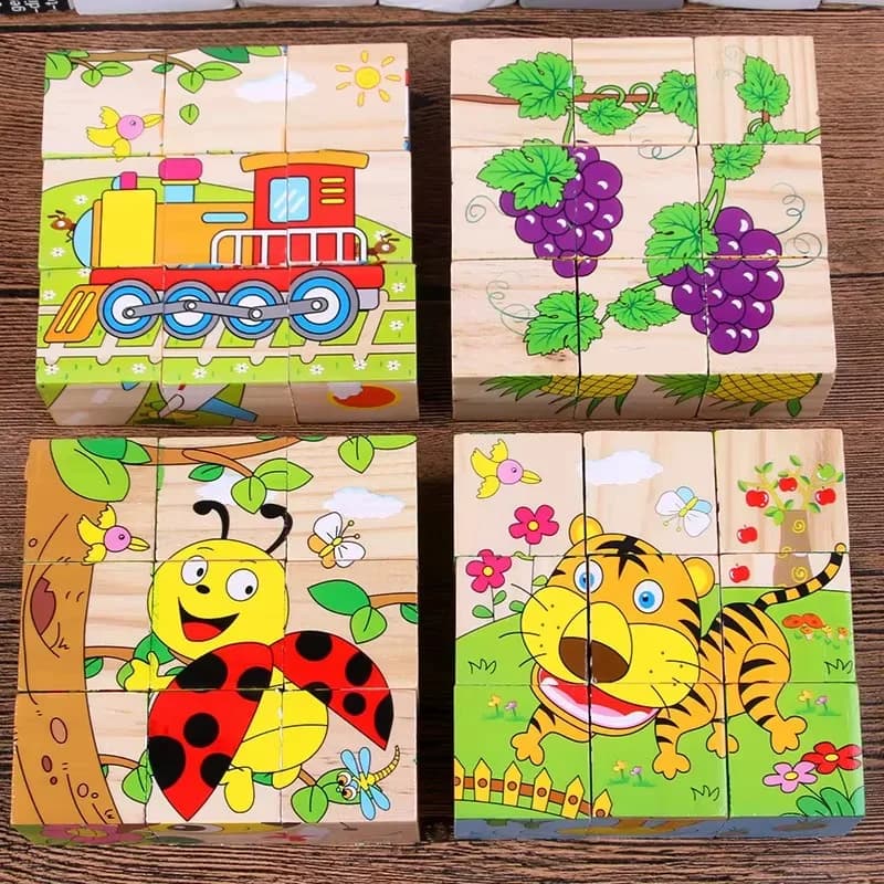 Wooden Animal Cube Puzzle Blocks