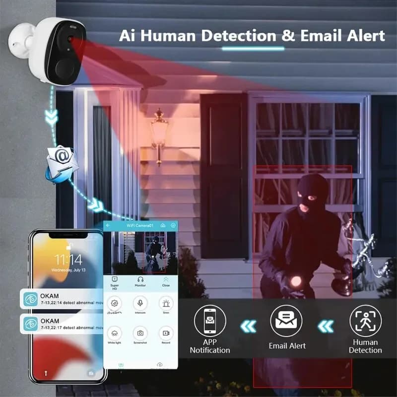 Wireless Outdoor Security Camera 2K Battery Powered