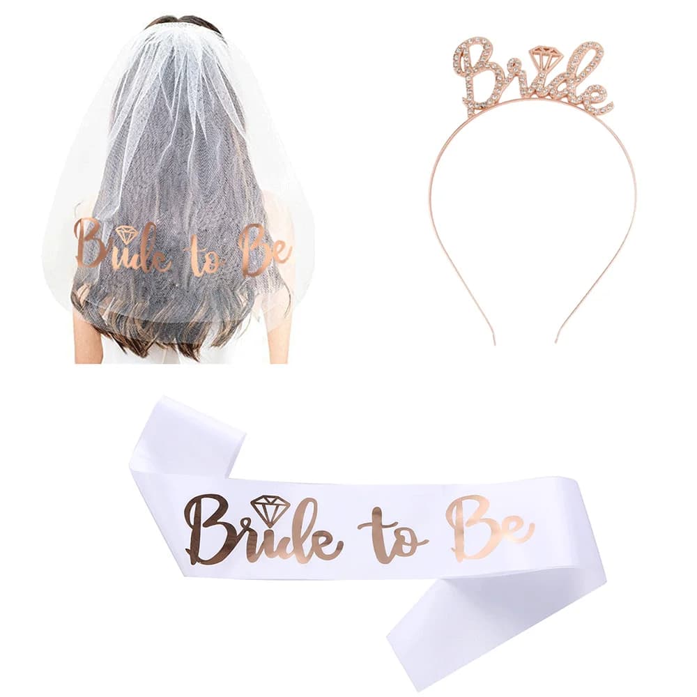 Rose Gold Bridal Veil Headband and Strap Set