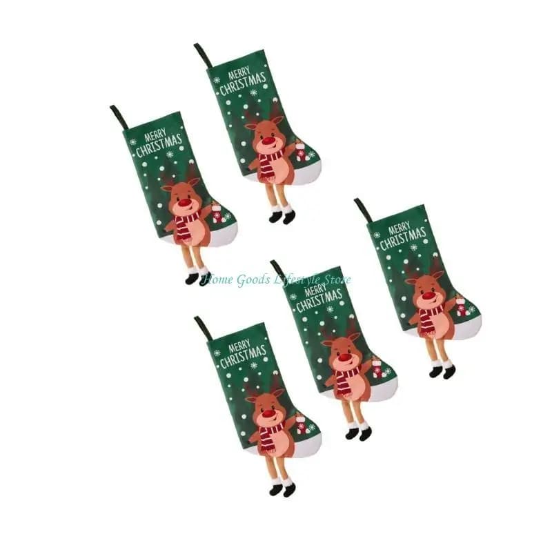Plush Christmas Stockings Set of 5 with Striped Legs