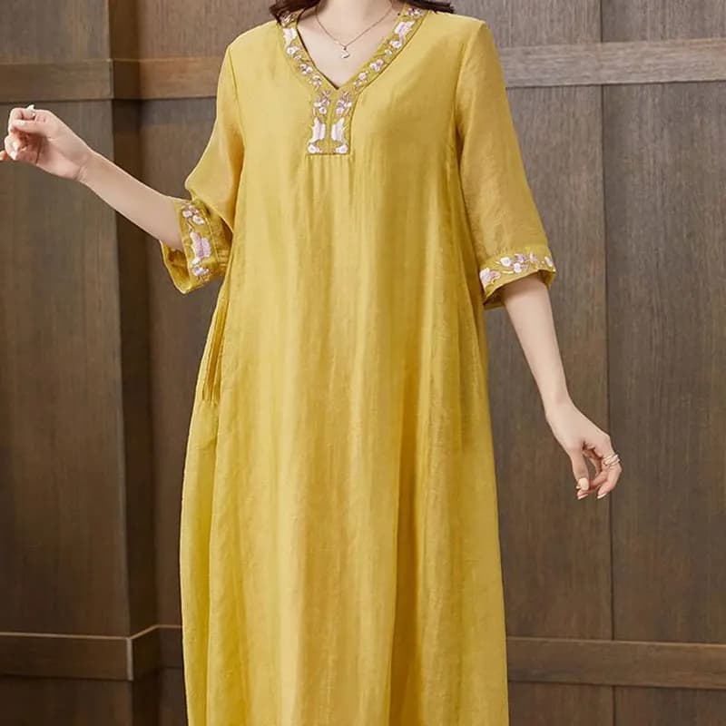 Embroidered Half Sleeve Midi Dress