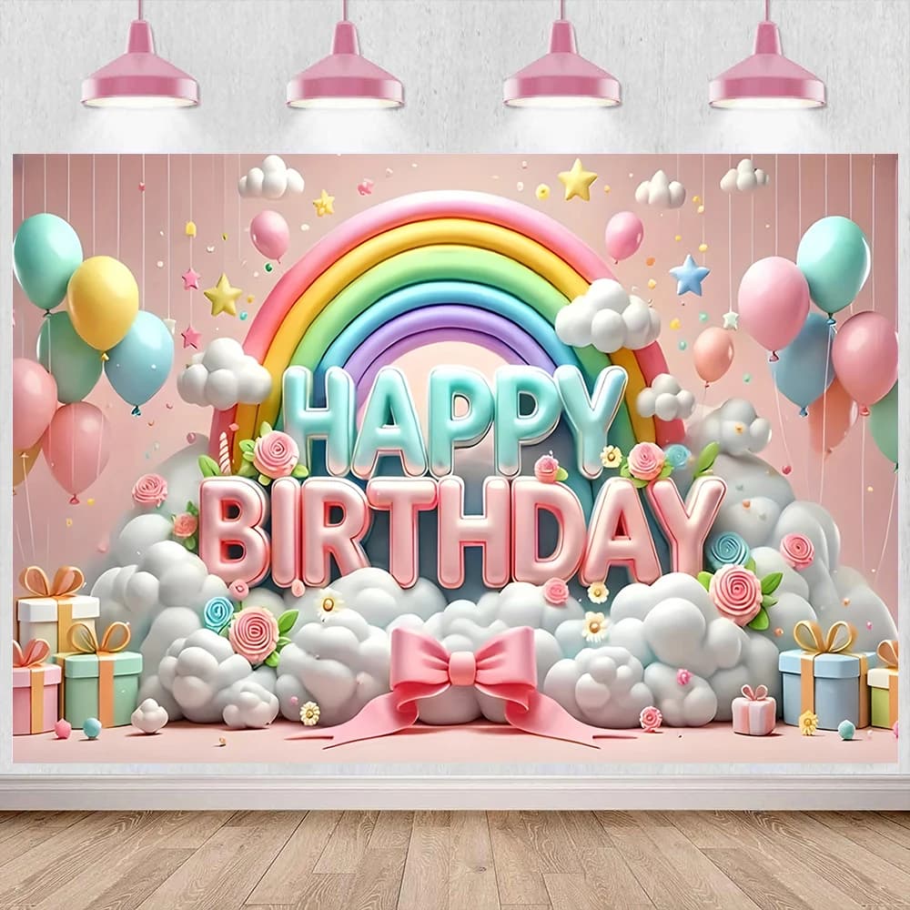 Rainbow Birthday Backdrop Banner