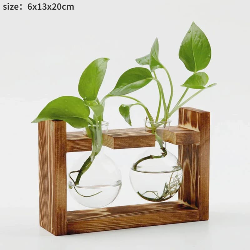 Wooden Frame Glass Hydroponic Vase