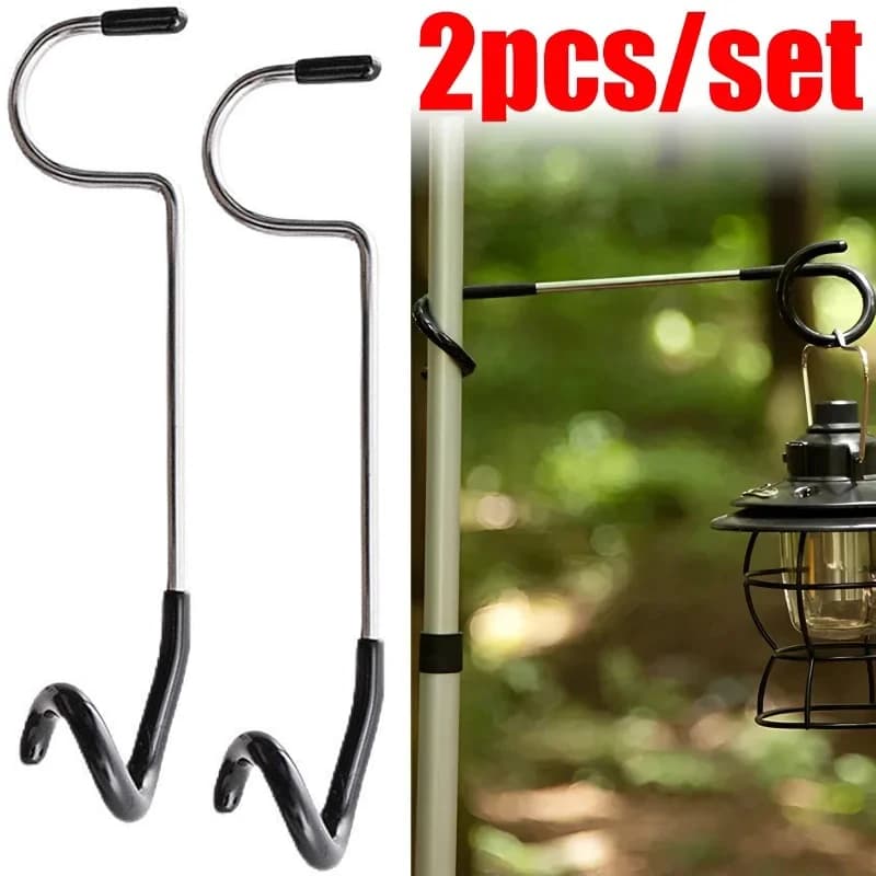 Camping Pole Hook 2Pcs Heavy Duty Adjustable Easy Setup for Outdoor Garden Camping Hiking Gear