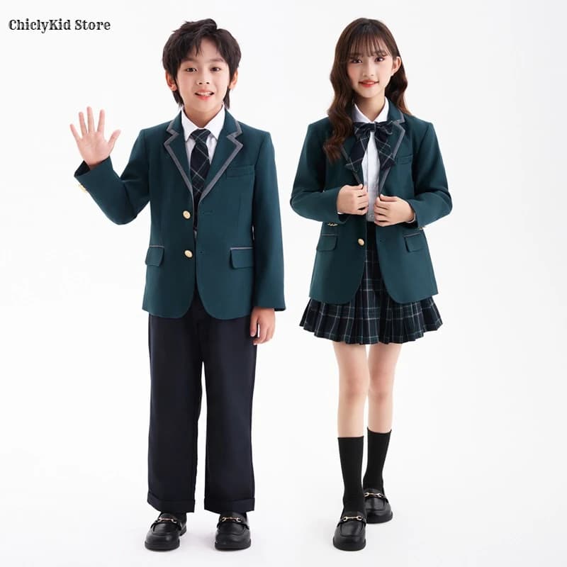 Kids Formal Uniform Blazer Pants Skirt Tie Set