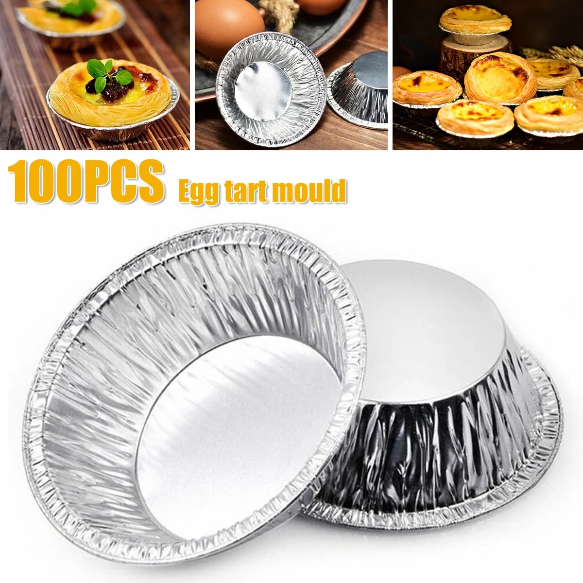 Disposable Aluminum Foil Egg Tart Molds, 100-Pack