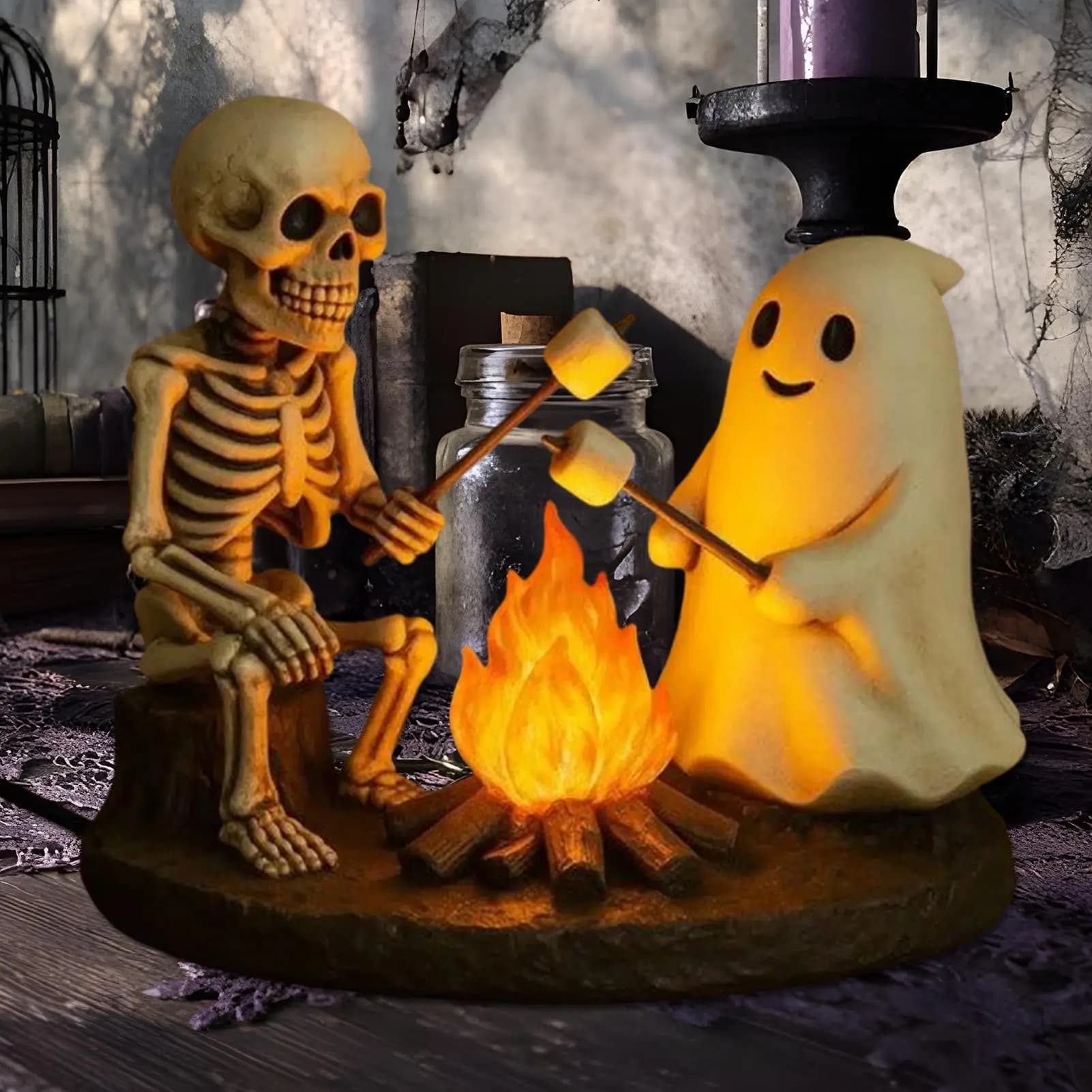 Halloween Skeleton and Ghost Flickering Lamp