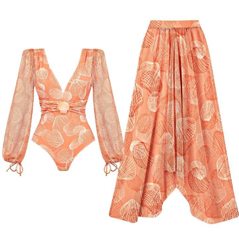 Women's Ruffle Splice Print Bikini With Skirt