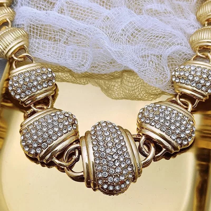 Arabic Jewelry Set For Women High Quality 18K Gold Plated Jewelry Round Necklace Earrings Bracelet And Ring Wedding Party Gift