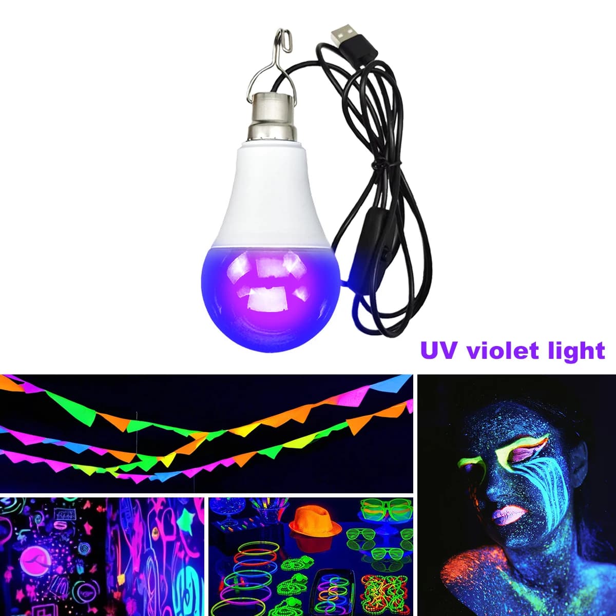 USB UV Black Light Bulb 5V with Switch
