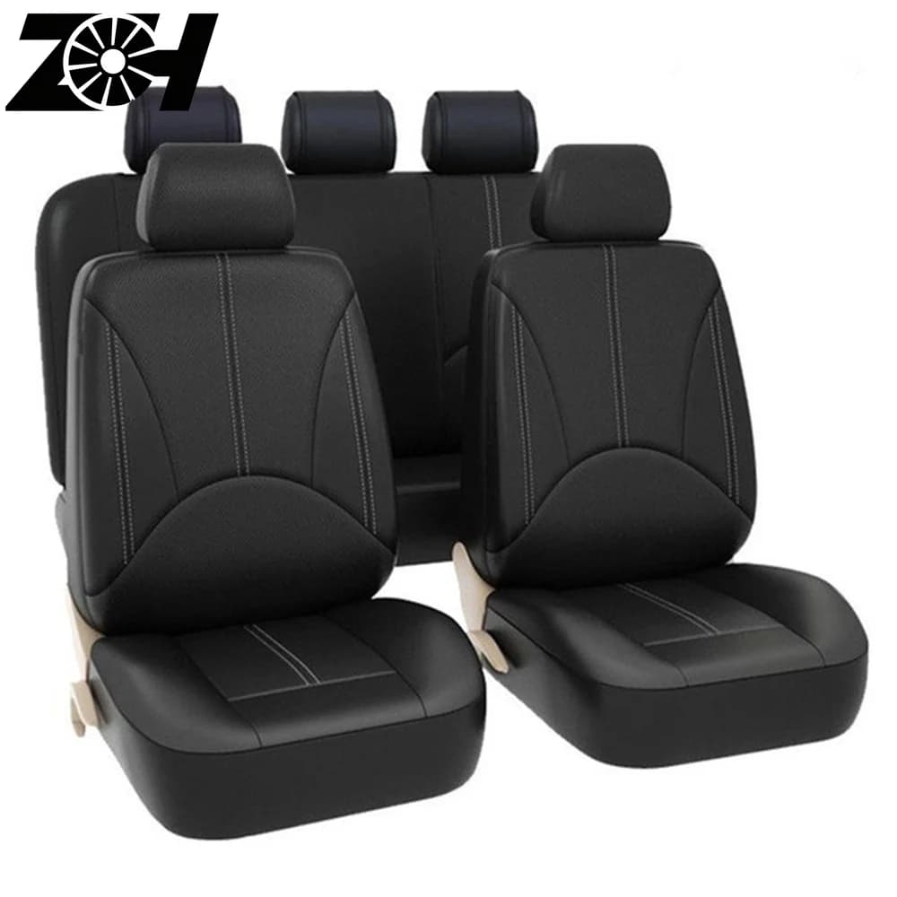 Universal Car Seat Cover 5 Seat Leather Full Seat Covers for Sedans SUV Auto Black Color