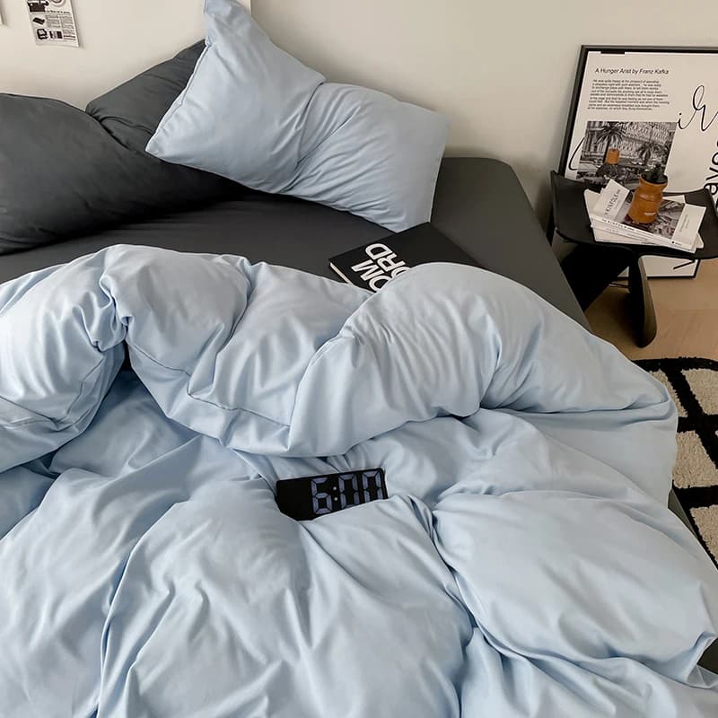 Japanese Bedding Set Solid Polyester AB Side Duvet Cover+Sheet +Pillowcase All Season Home Bed Linens Drop Shipping Full King