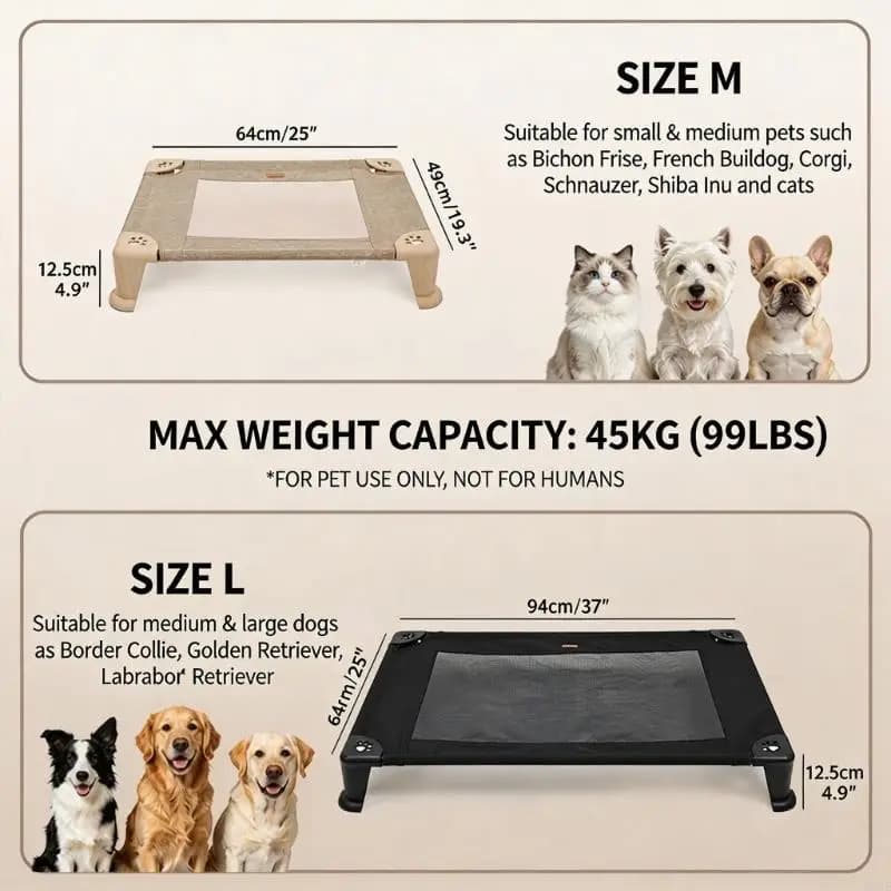 Elevated Cooling Dog Bed for Large Dogs