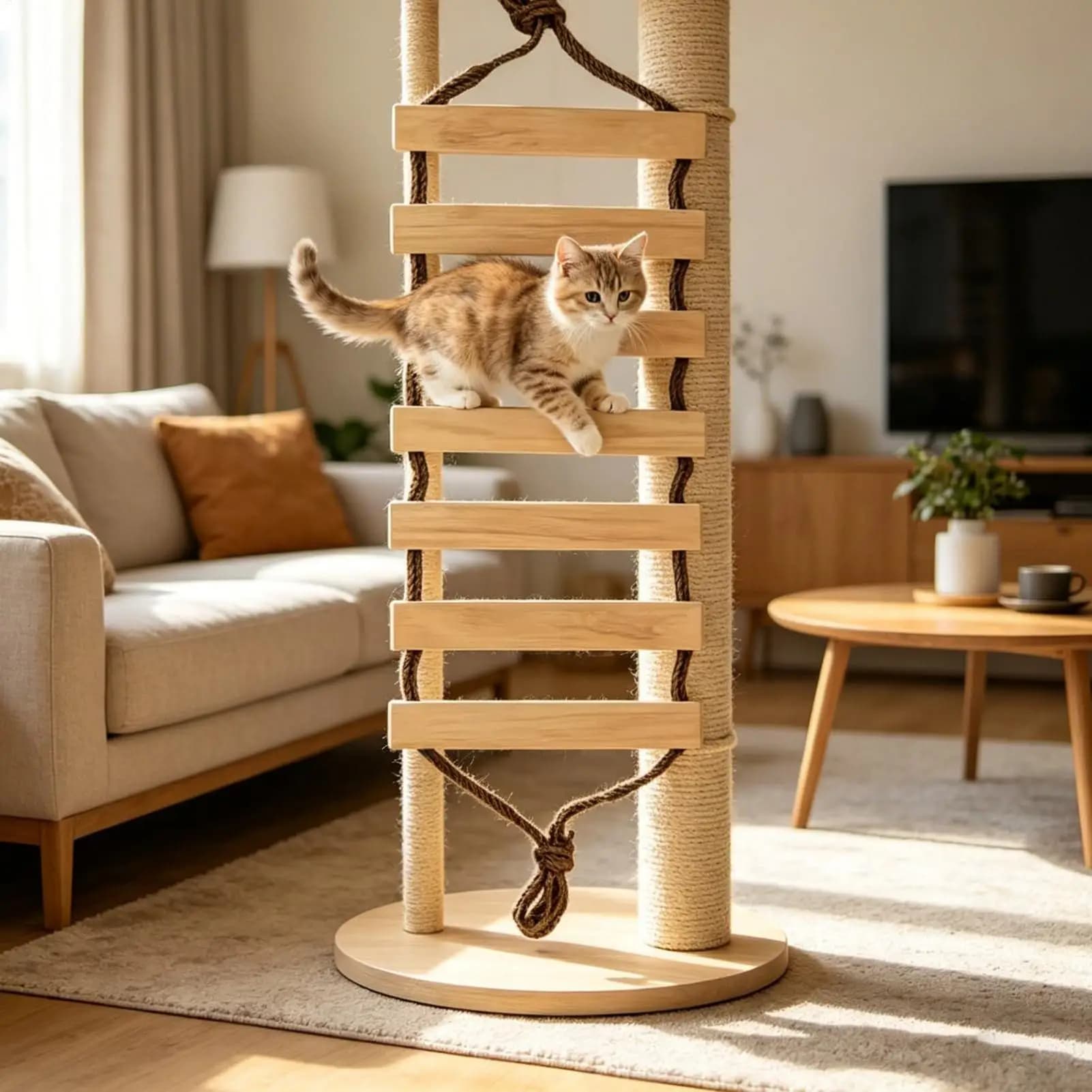 Wall-Mounted Cat Bridge Multi-Level Wooden Steps